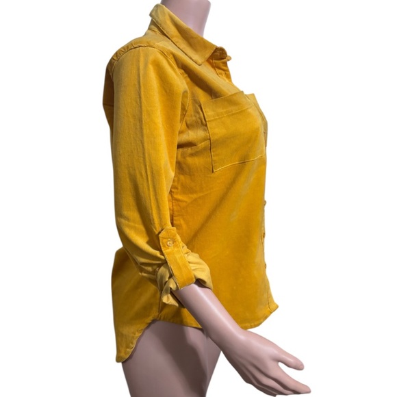 TAXI Yellow 3/4 Sleeve Notched Collar Button Down Shirt - Picture 2 of 12